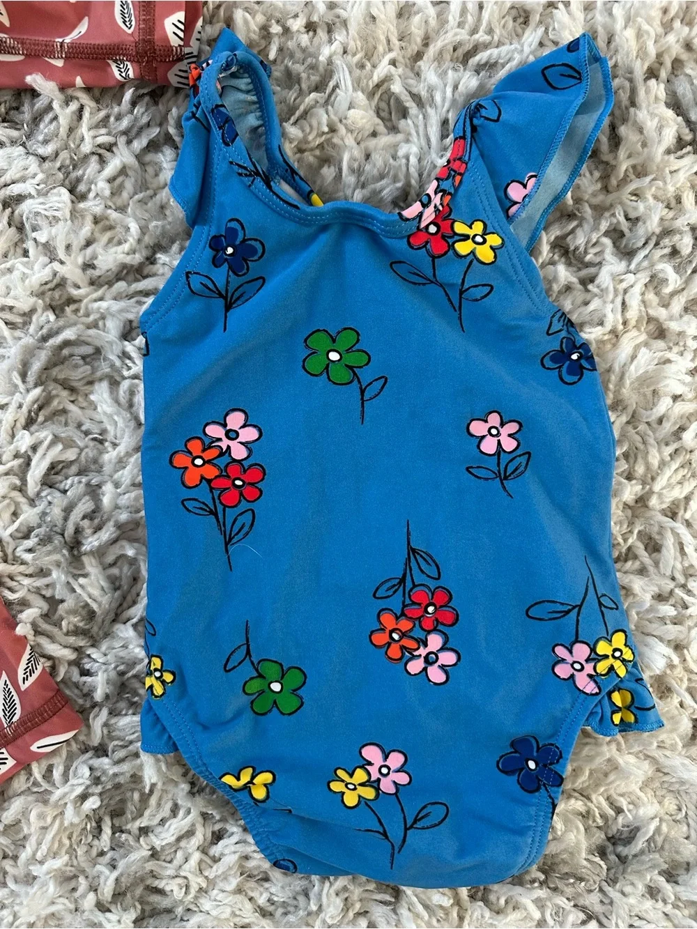 NWOT Hanna Andersson Blue Floral Ruffle-Shoulder One-Piece, 6-12 Months